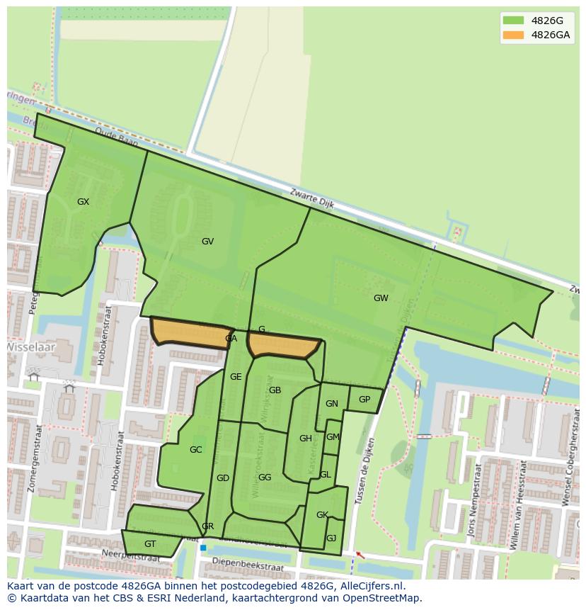 Afbeelding van het postcodegebied 4826 GA op de kaart.