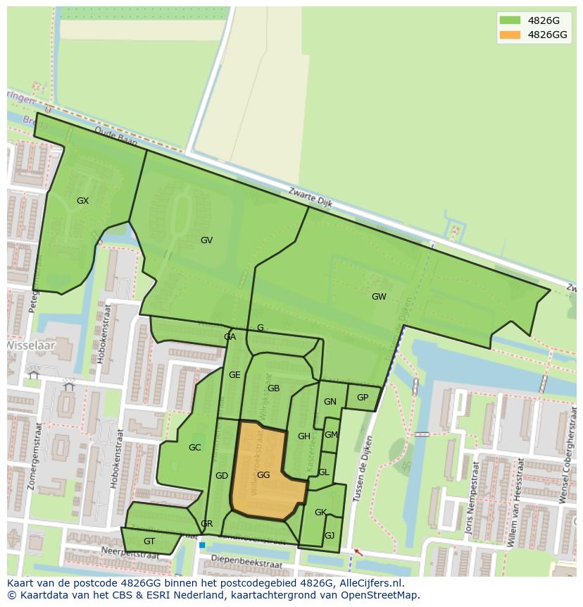 Afbeelding van het postcodegebied 4826 GG op de kaart.