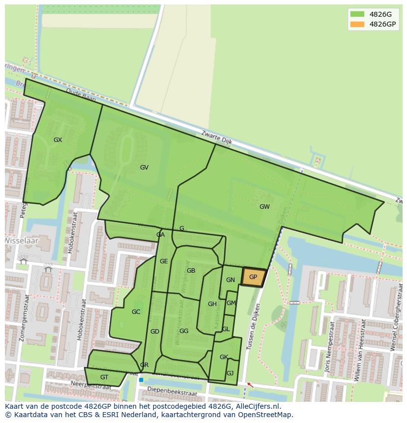 Afbeelding van het postcodegebied 4826 GP op de kaart.