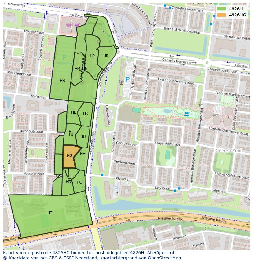 Afbeelding van het postcodegebied 4826 HG op de kaart.