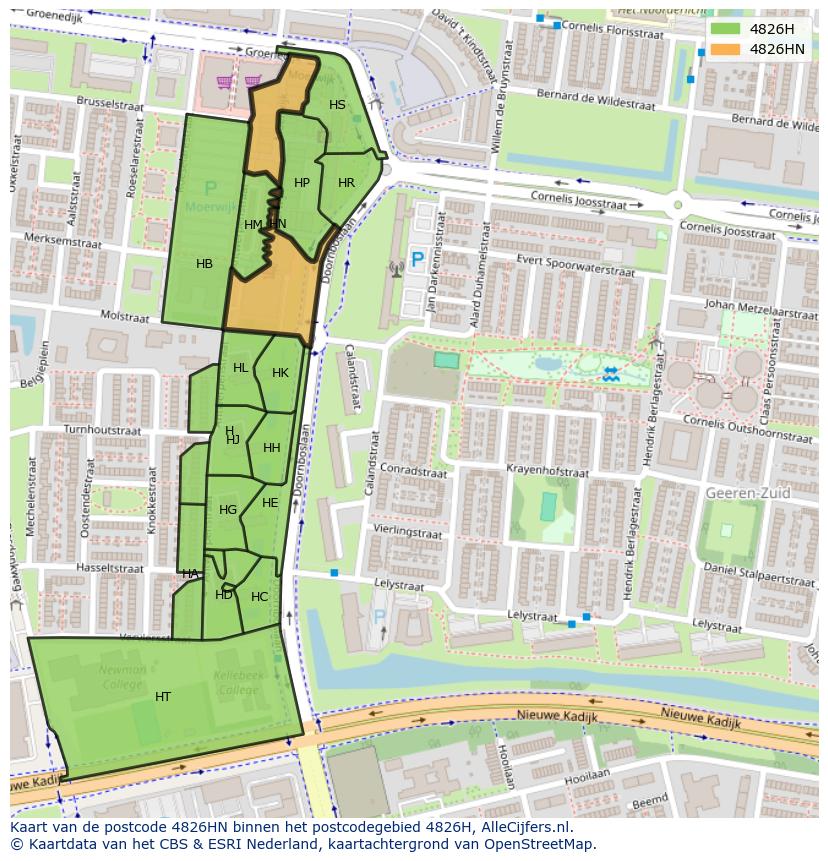 Afbeelding van het postcodegebied 4826 HN op de kaart.