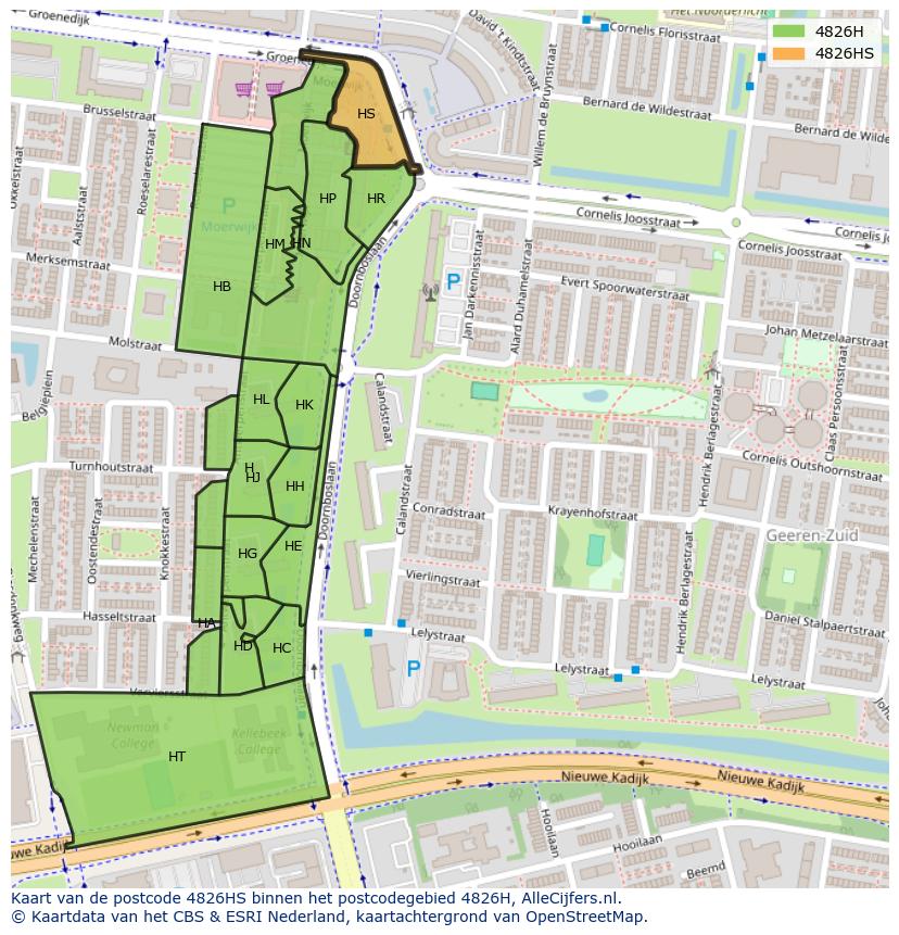Afbeelding van het postcodegebied 4826 HS op de kaart.