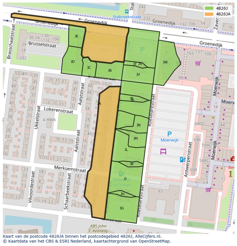 Afbeelding van het postcodegebied 4826 JA op de kaart.