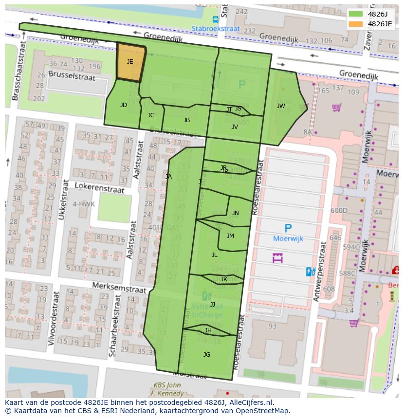 Afbeelding van het postcodegebied 4826 JE op de kaart.