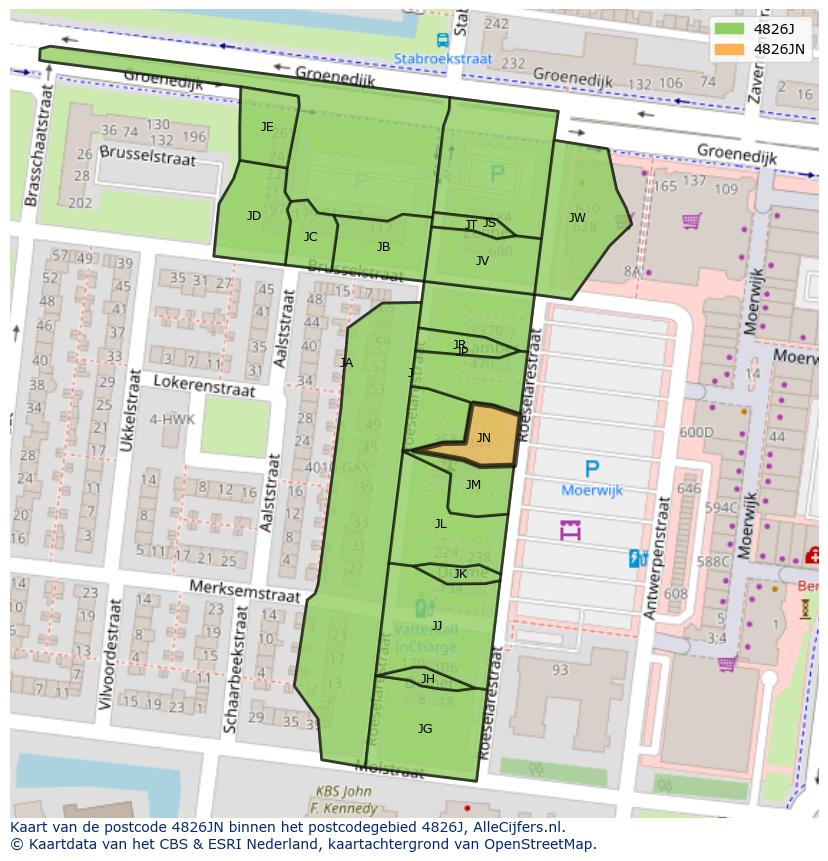 Afbeelding van het postcodegebied 4826 JN op de kaart.