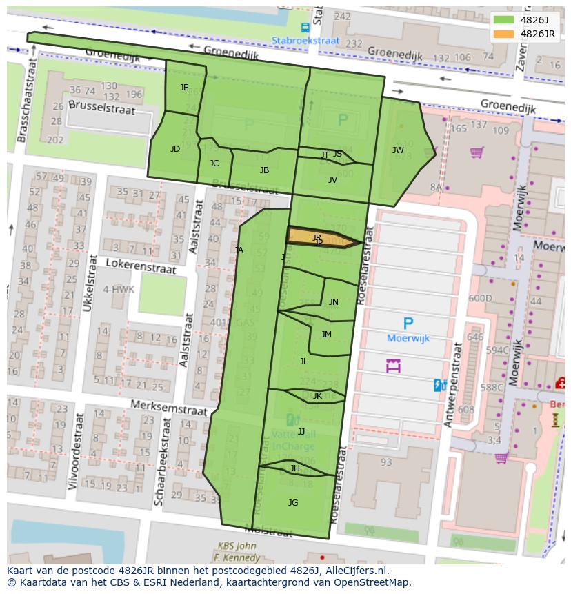 Afbeelding van het postcodegebied 4826 JR op de kaart.