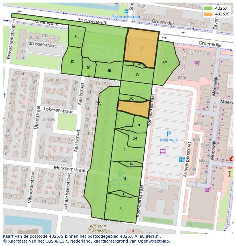 Afbeelding van het postcodegebied 4826 JS op de kaart.
