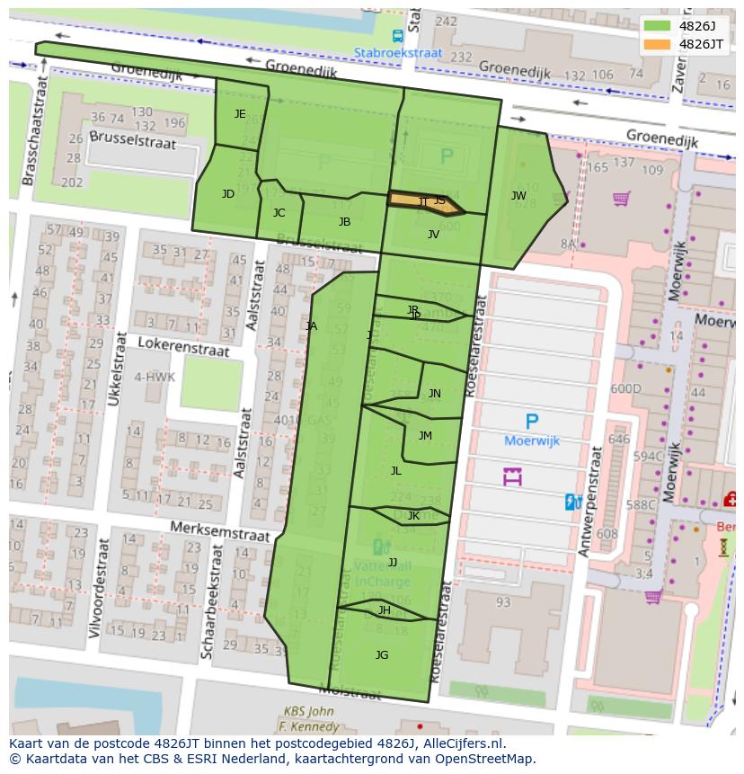 Afbeelding van het postcodegebied 4826 JT op de kaart.