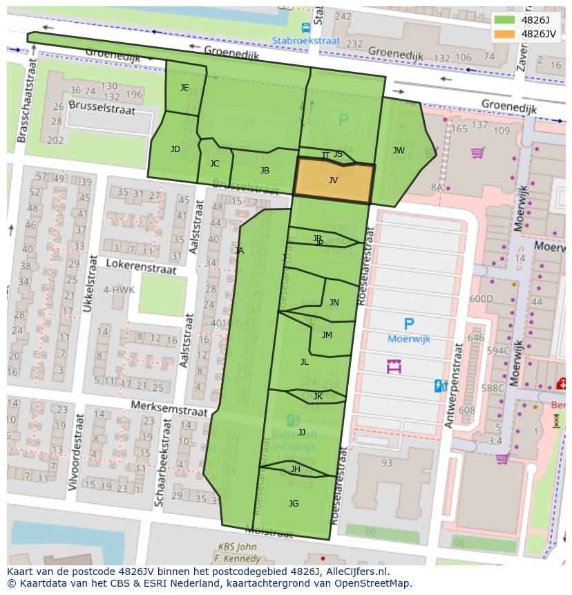 Afbeelding van het postcodegebied 4826 JV op de kaart.
