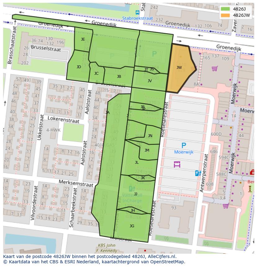 Afbeelding van het postcodegebied 4826 JW op de kaart.