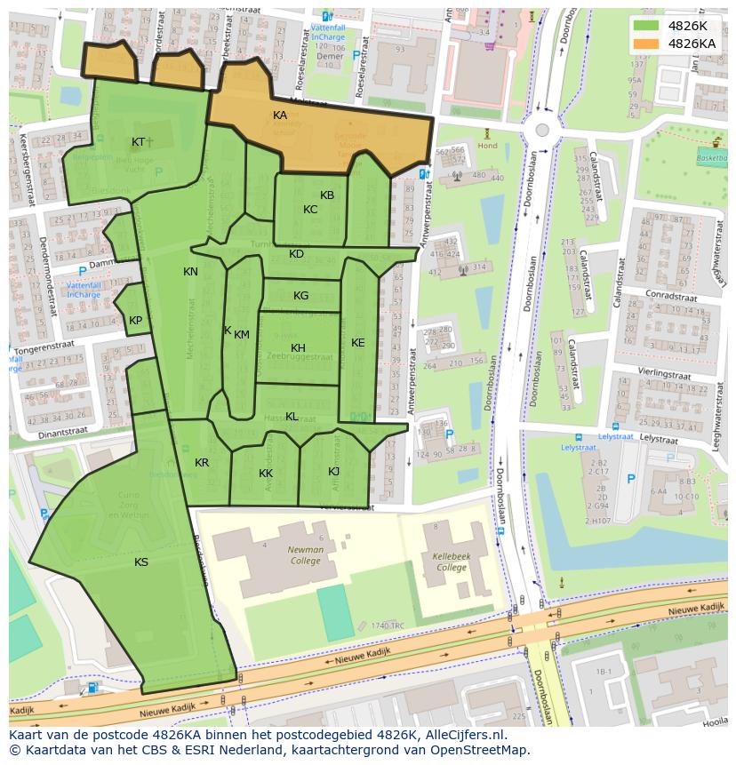 Afbeelding van het postcodegebied 4826 KA op de kaart.