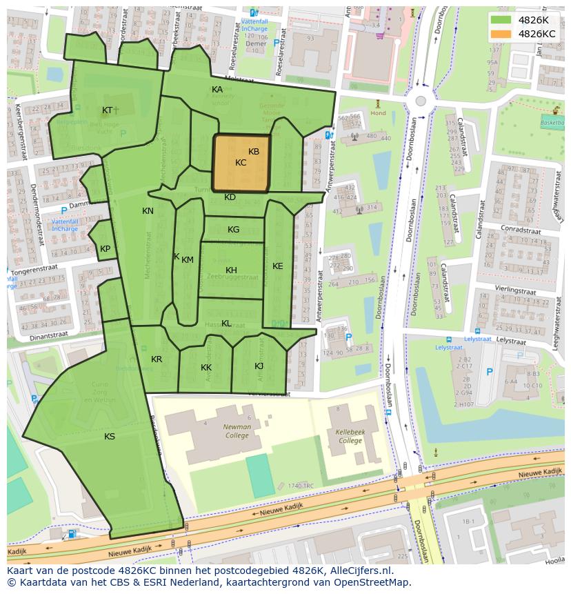 Afbeelding van het postcodegebied 4826 KC op de kaart.