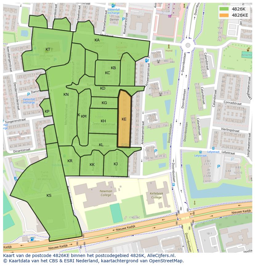 Afbeelding van het postcodegebied 4826 KE op de kaart.