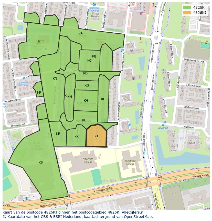 Afbeelding van het postcodegebied 4826 KJ op de kaart.