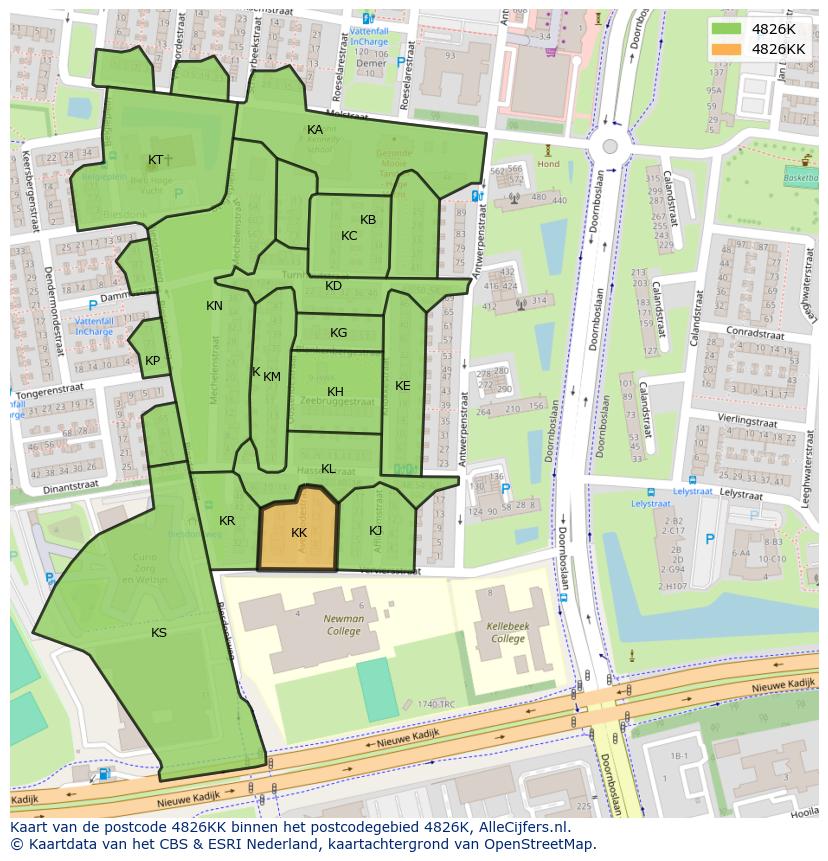 Afbeelding van het postcodegebied 4826 KK op de kaart.