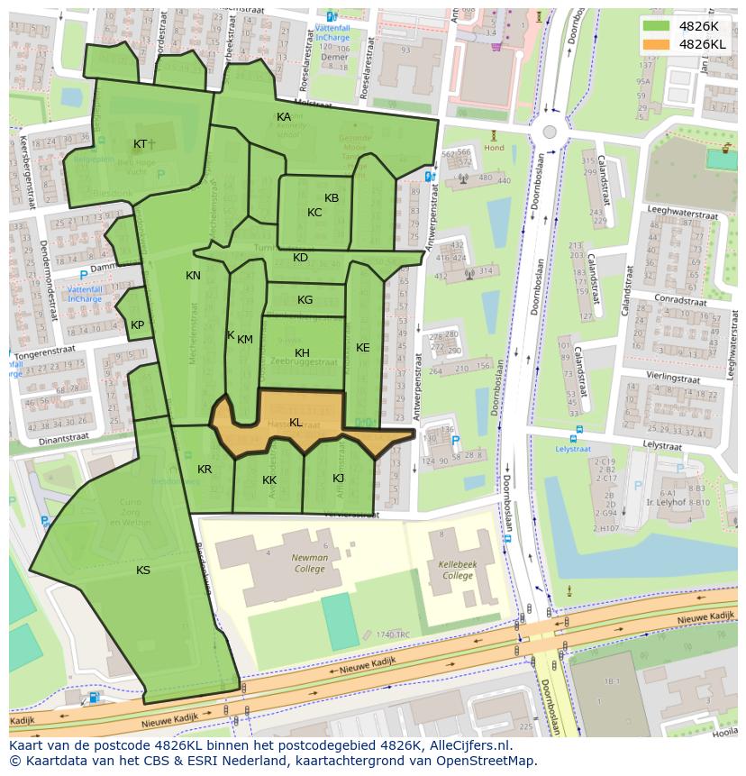 Afbeelding van het postcodegebied 4826 KL op de kaart.