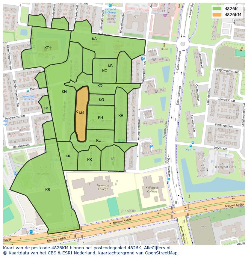 Afbeelding van het postcodegebied 4826 KM op de kaart.