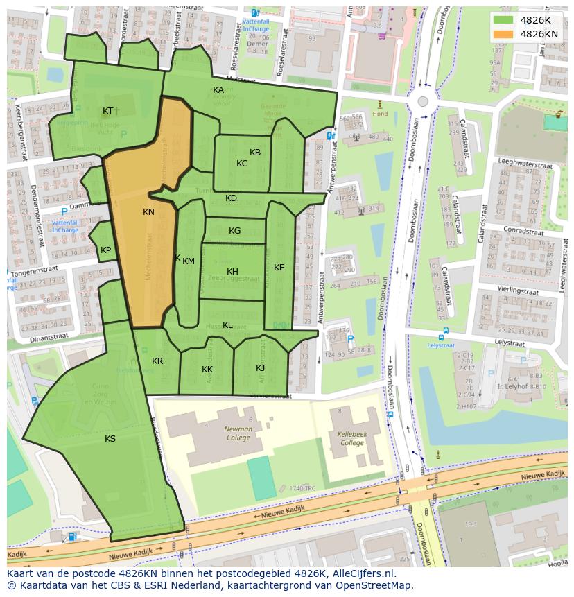 Afbeelding van het postcodegebied 4826 KN op de kaart.