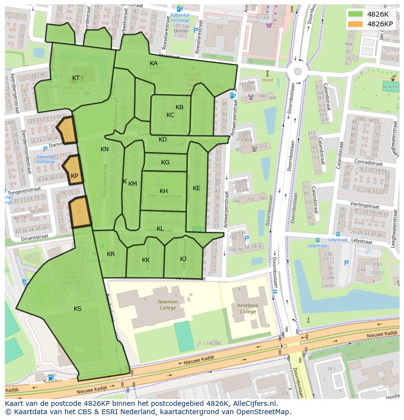 Afbeelding van het postcodegebied 4826 KP op de kaart.