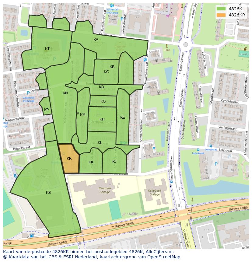 Afbeelding van het postcodegebied 4826 KR op de kaart.
