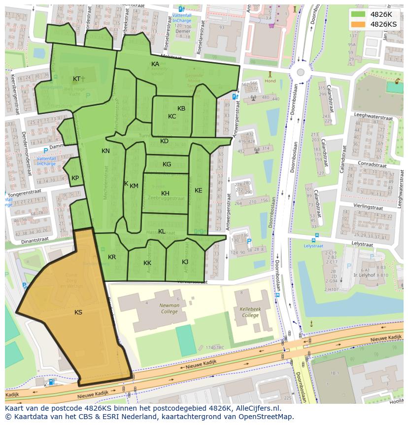 Afbeelding van het postcodegebied 4826 KS op de kaart.