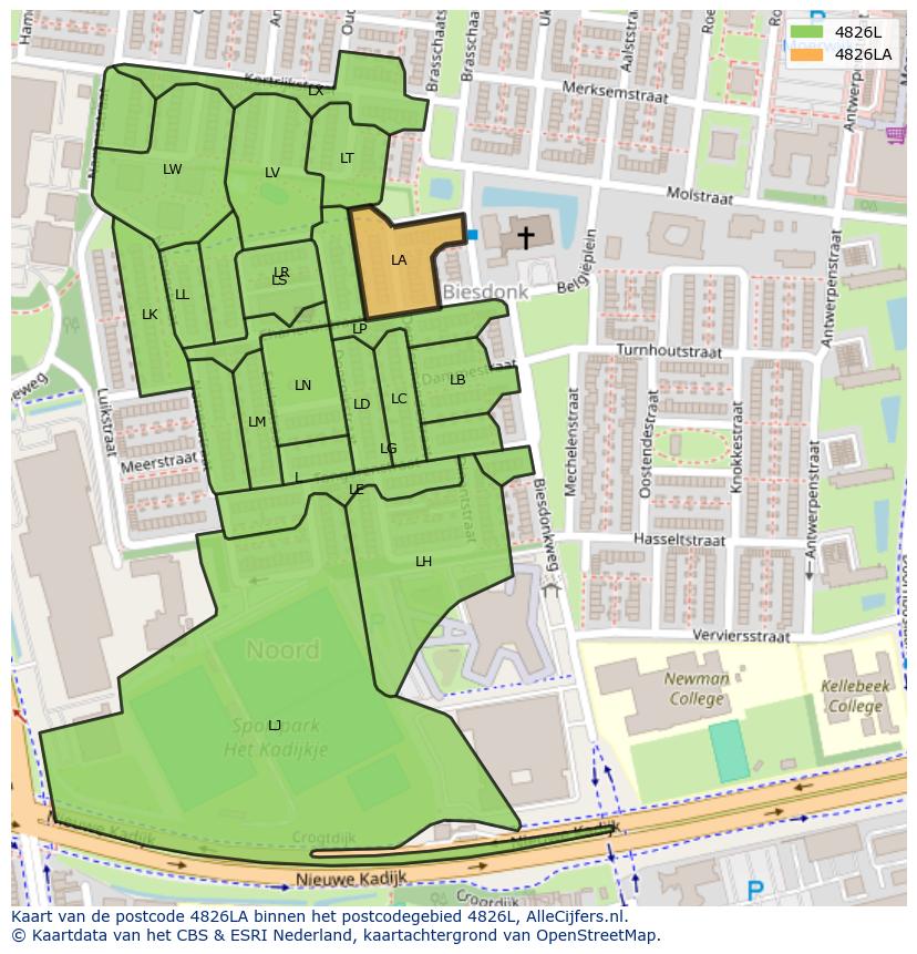 Afbeelding van het postcodegebied 4826 LA op de kaart.