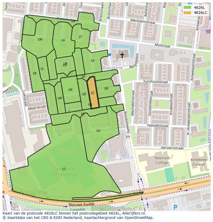 Afbeelding van het postcodegebied 4826 LC op de kaart.