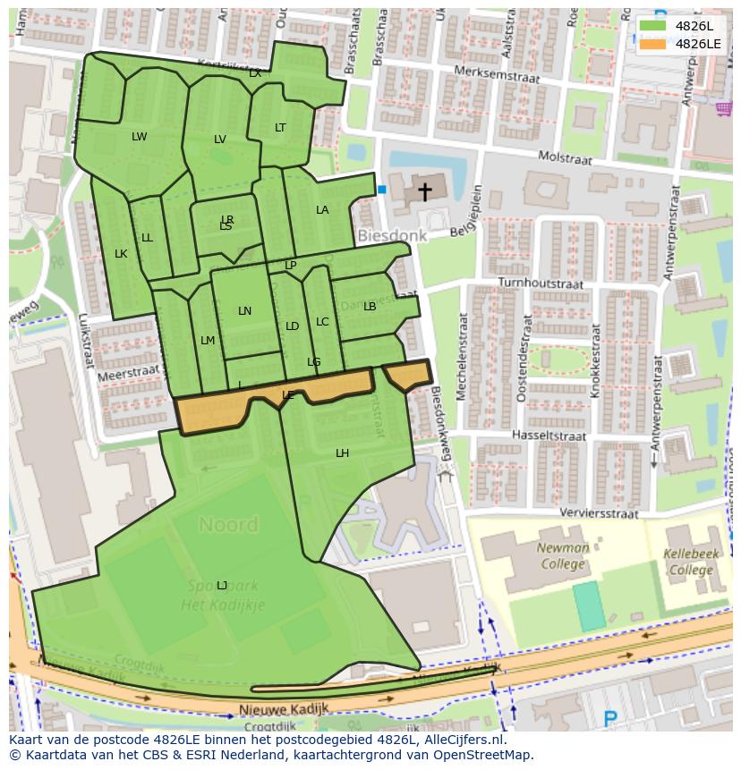 Afbeelding van het postcodegebied 4826 LE op de kaart.