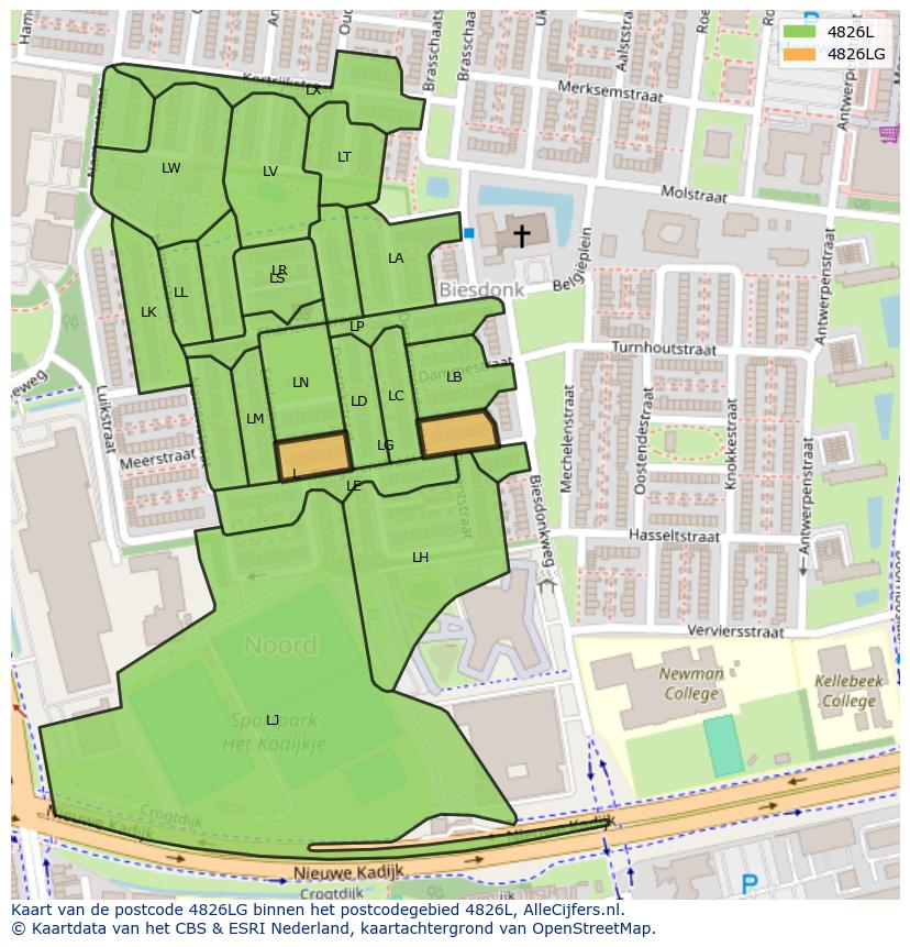 Afbeelding van het postcodegebied 4826 LG op de kaart.