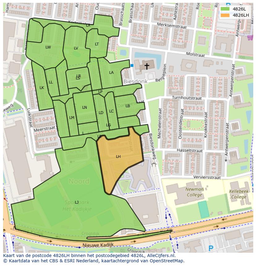 Afbeelding van het postcodegebied 4826 LH op de kaart.