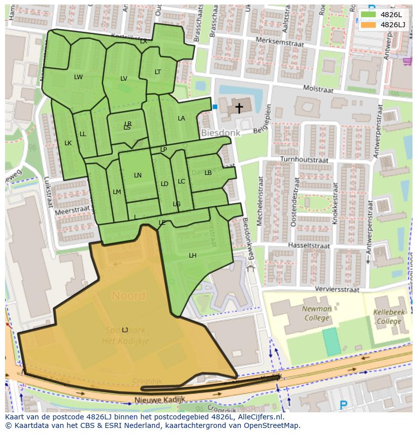 Afbeelding van het postcodegebied 4826 LJ op de kaart.
