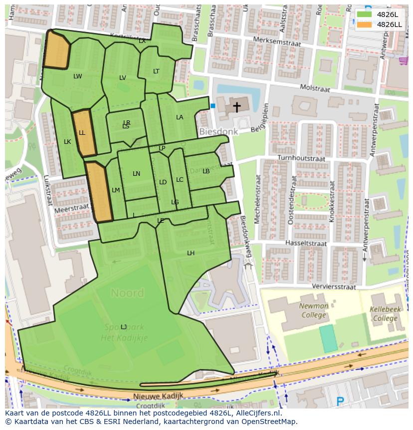 Afbeelding van het postcodegebied 4826 LL op de kaart.