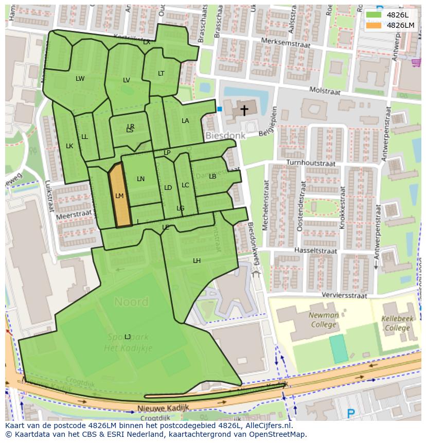 Afbeelding van het postcodegebied 4826 LM op de kaart.