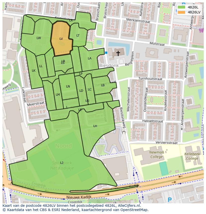 Afbeelding van het postcodegebied 4826 LV op de kaart.
