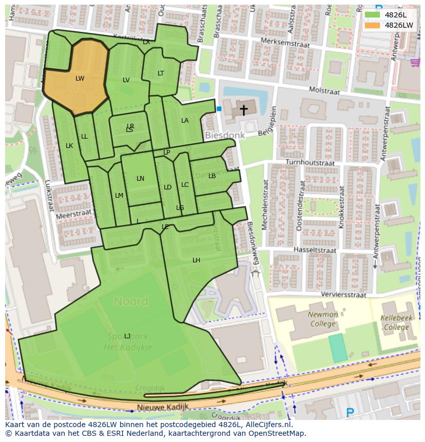 Afbeelding van het postcodegebied 4826 LW op de kaart.