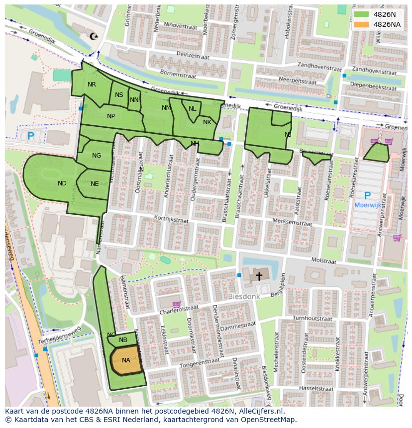 Afbeelding van het postcodegebied 4826 NA op de kaart.