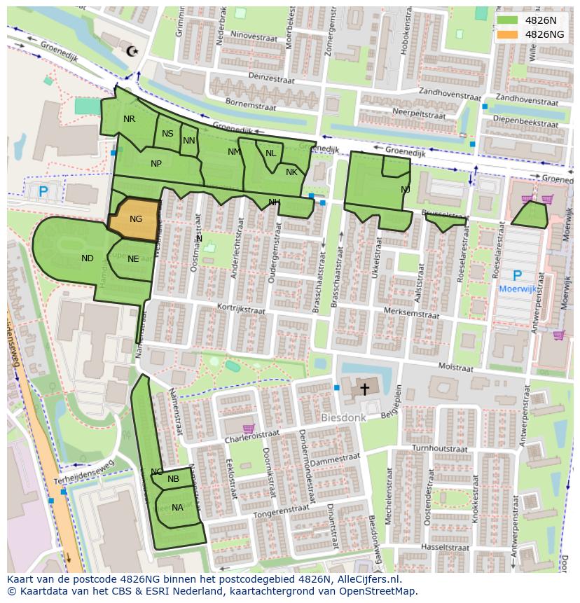 Afbeelding van het postcodegebied 4826 NG op de kaart.