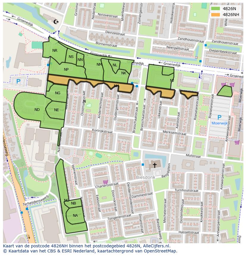 Afbeelding van het postcodegebied 4826 NH op de kaart.