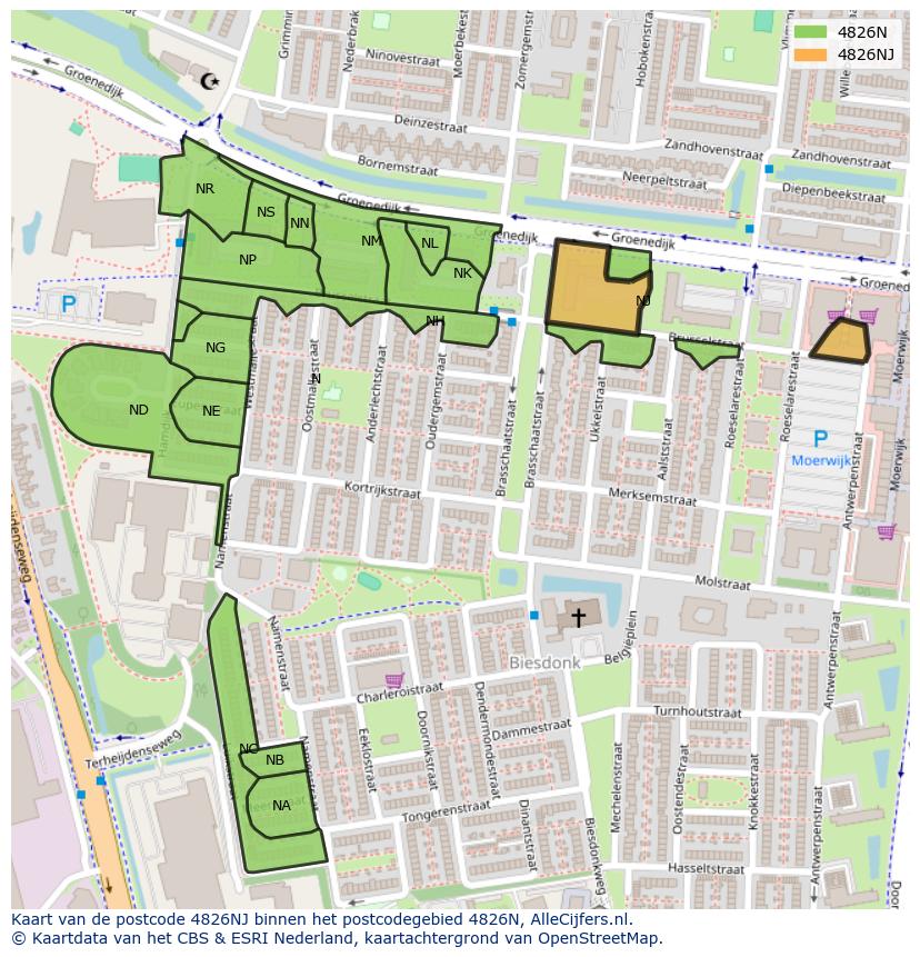 Afbeelding van het postcodegebied 4826 NJ op de kaart.