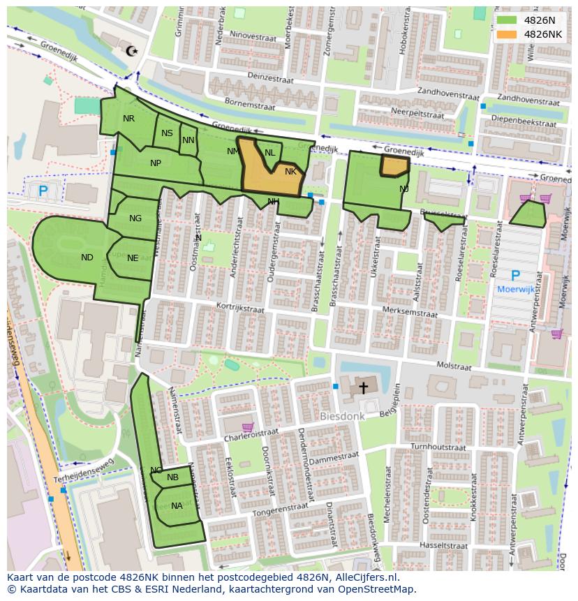 Afbeelding van het postcodegebied 4826 NK op de kaart.