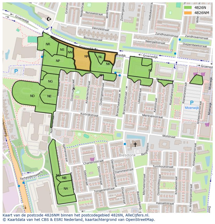 Afbeelding van het postcodegebied 4826 NM op de kaart.