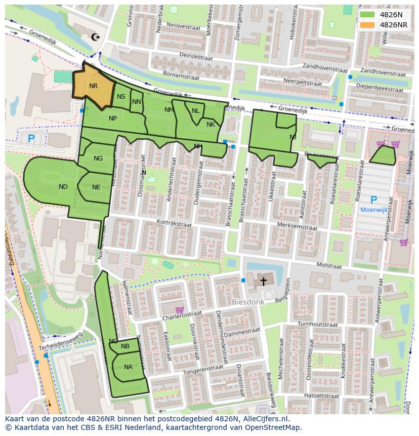 Afbeelding van het postcodegebied 4826 NR op de kaart.