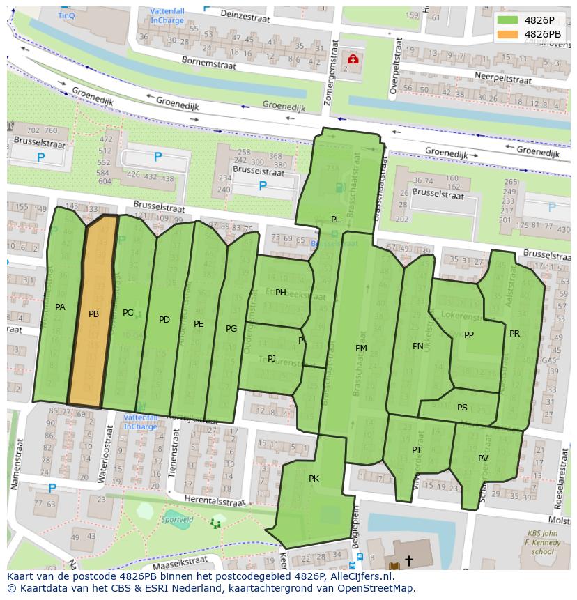 Afbeelding van het postcodegebied 4826 PB op de kaart.