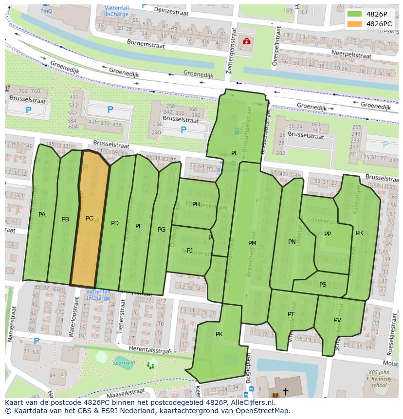 Afbeelding van het postcodegebied 4826 PC op de kaart.