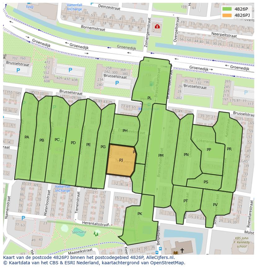 Afbeelding van het postcodegebied 4826 PJ op de kaart.