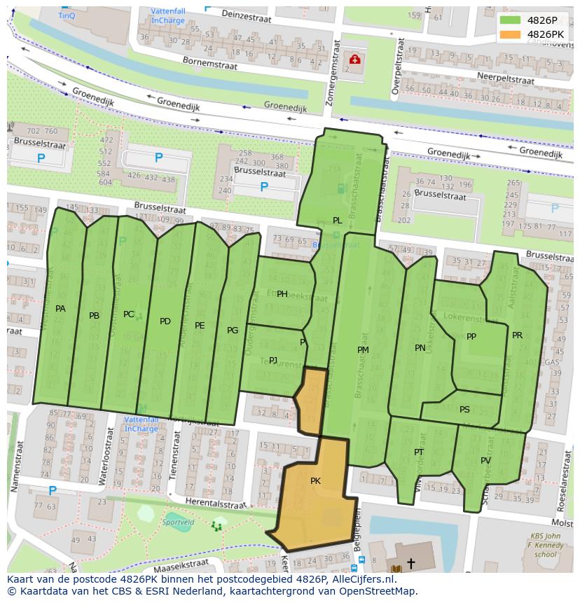 Afbeelding van het postcodegebied 4826 PK op de kaart.