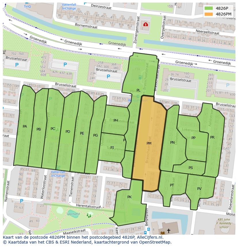 Afbeelding van het postcodegebied 4826 PM op de kaart.