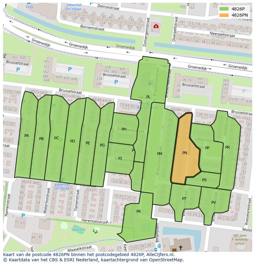 Afbeelding van het postcodegebied 4826 PN op de kaart.