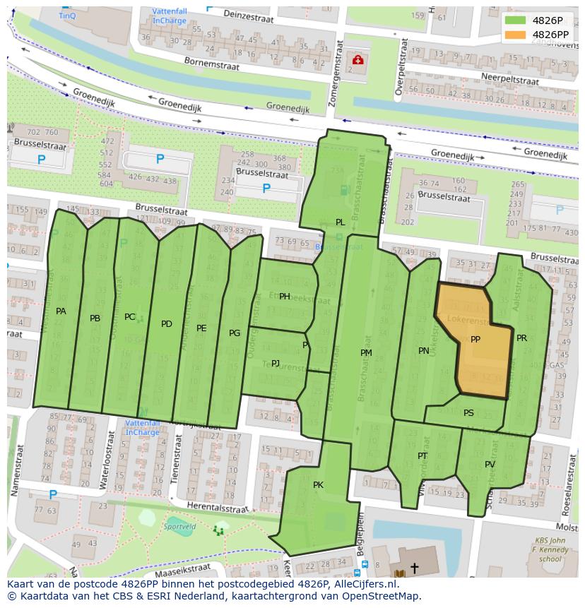 Afbeelding van het postcodegebied 4826 PP op de kaart.