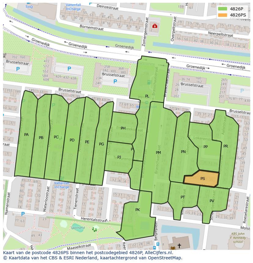 Afbeelding van het postcodegebied 4826 PS op de kaart.